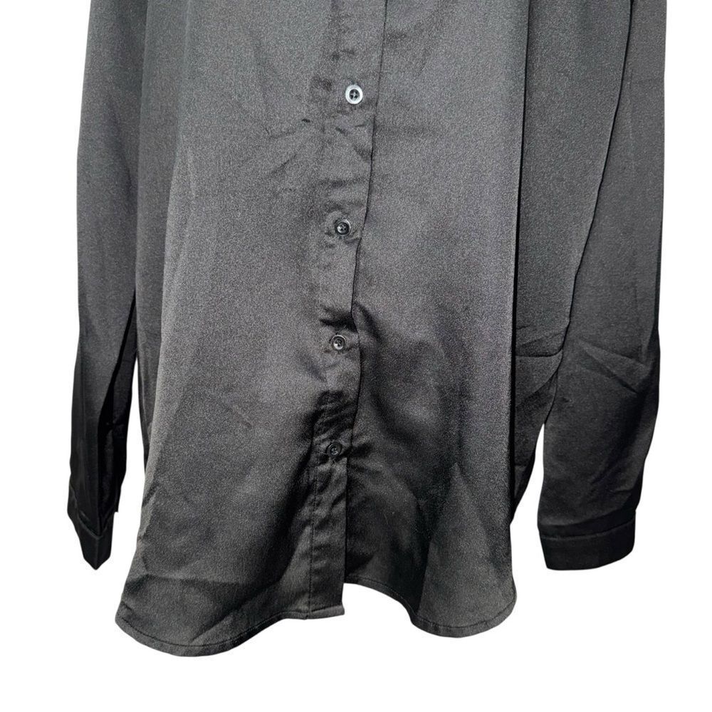 Boohoo Smooth Solid Black Silk Satin Button-Down Shirt Long Sleeve lightweight M - Picture 11 of 13